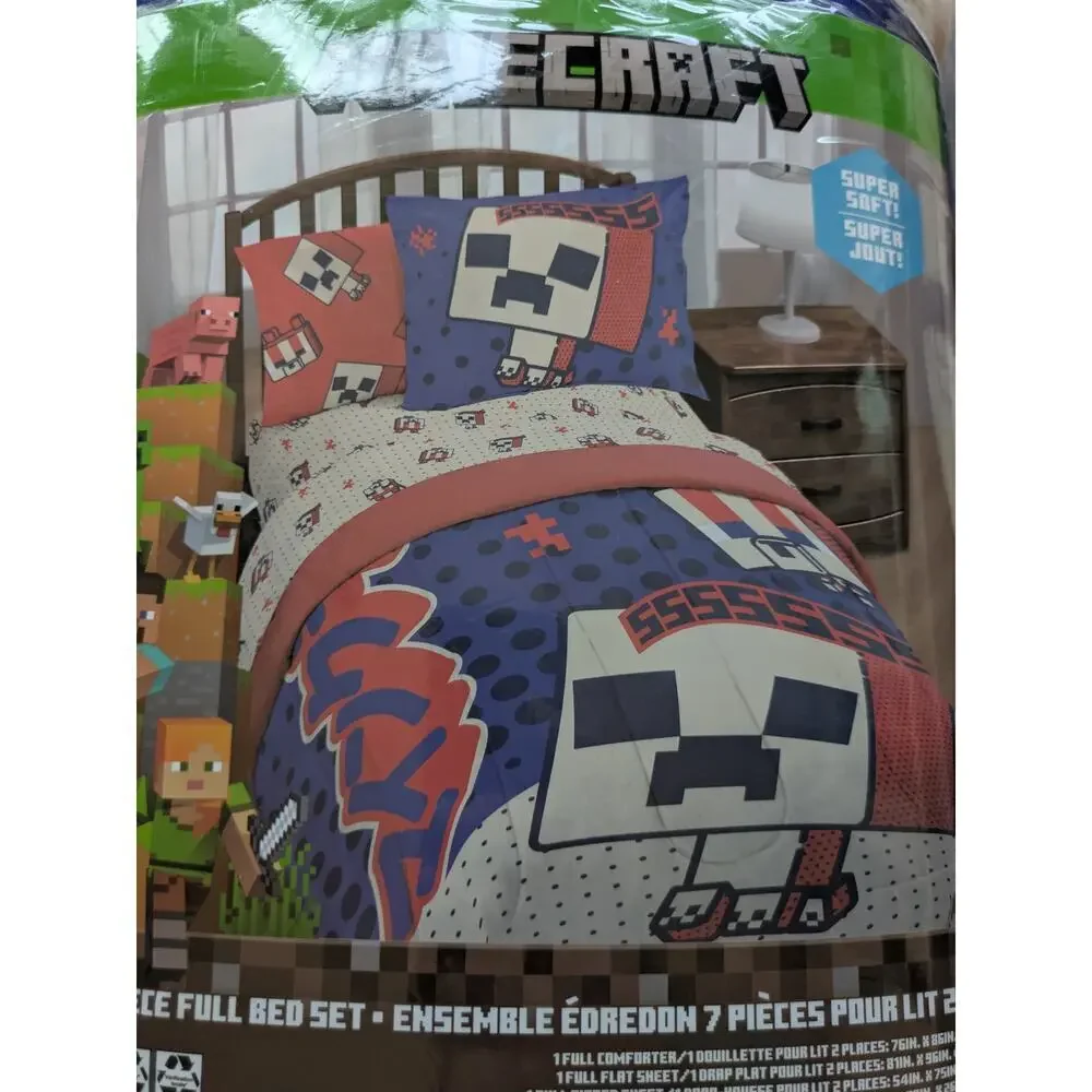 NEW Jay Franco Minecraft Creeper Full Double Comforter Set 7 Piece Bedding Set